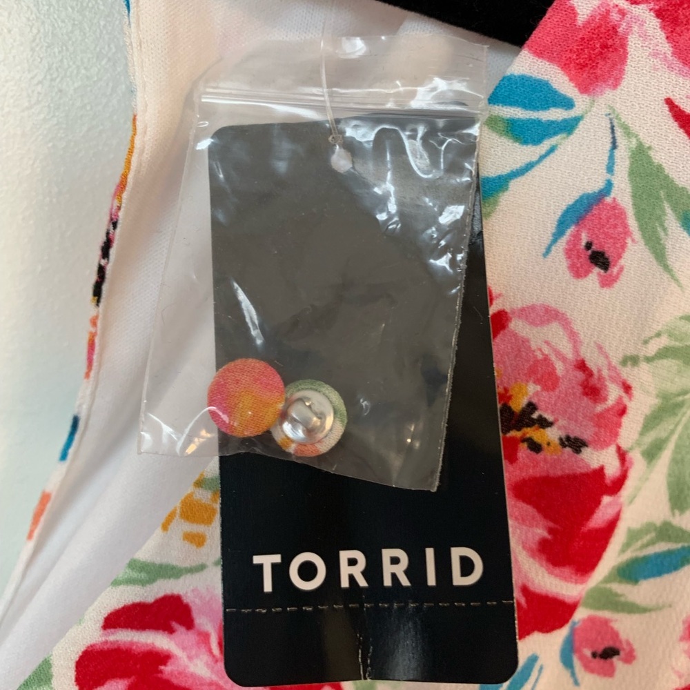NWT TORRID Women’s‎ Ivory Ditsy Floral Gauze Button Front Tea-Length Dress Sz 2X - Picture 12 of 16